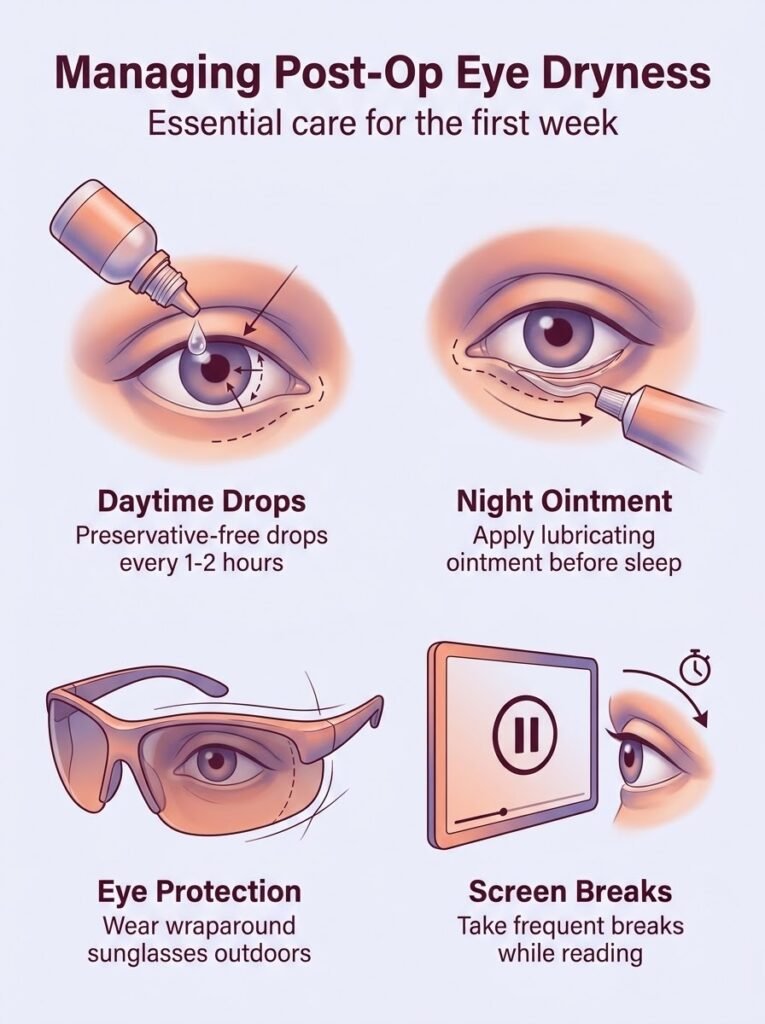 Post-operative eye dryness management guide for blepharoplasty patients by Dr. Vishal Purohit