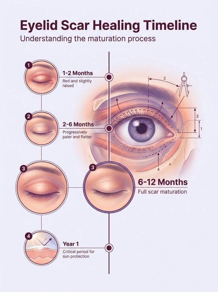 Eyelid scar healing timeline and maturation process after blepharoplasty surgery