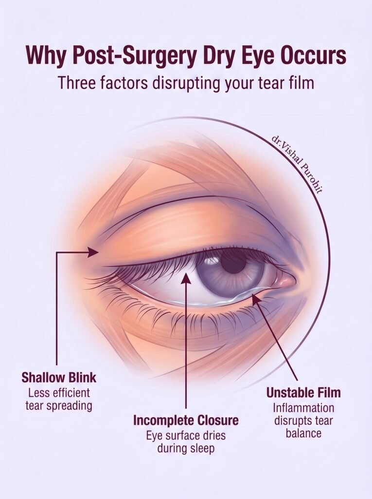 Post-Surgery Dry Eye causes and tear film disruption explained by Dr. Vishal Purohit