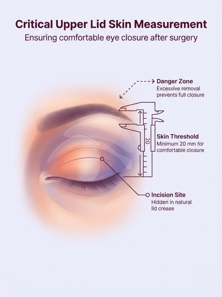 Upper blepharoplasty skin measurement for safe and comfortable eye closure by Dr. Vishal Purohit