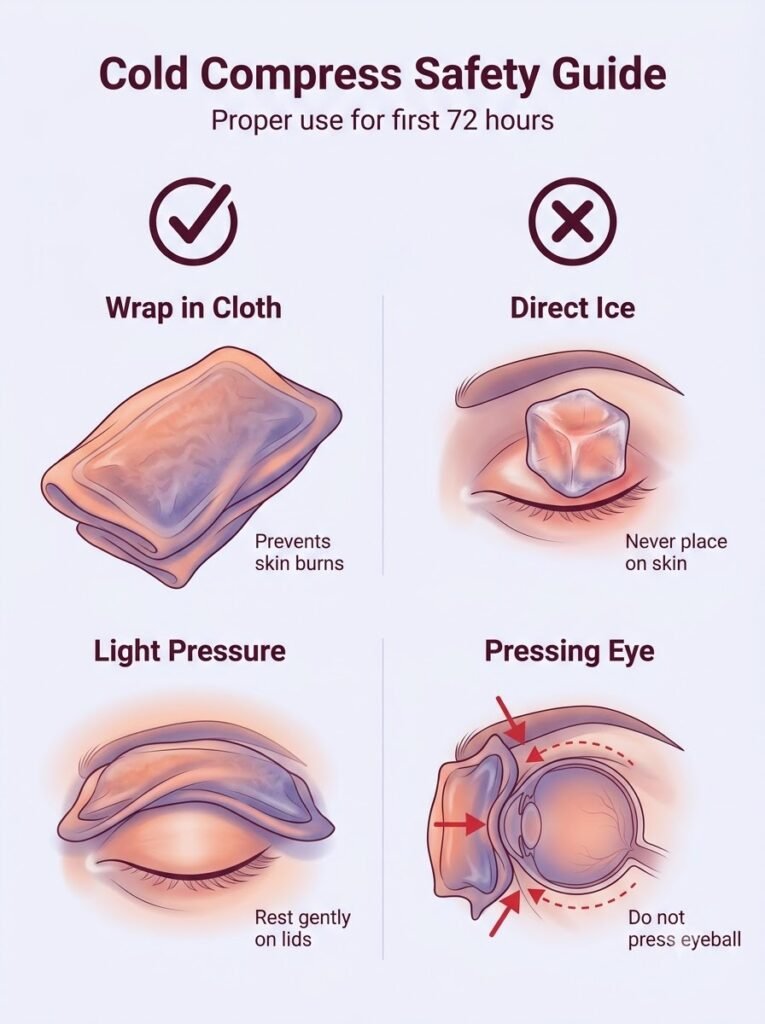 Cold compress safety guide for post-blepharoplasty recovery by Dr. Vishal Purohit