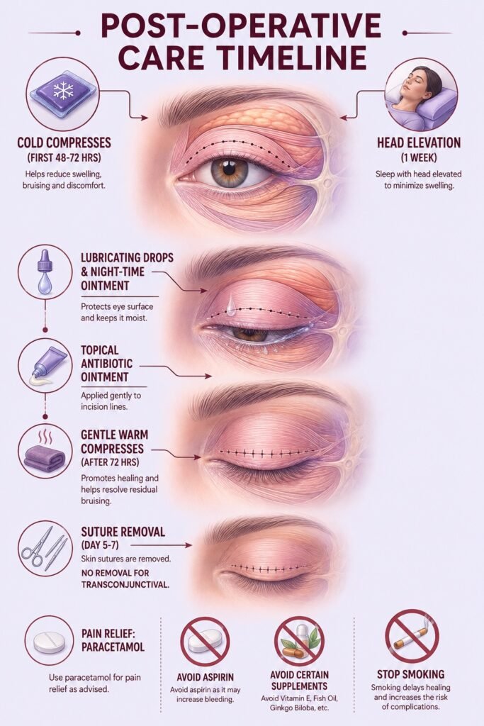 Post-operative care timeline for blepharoplasty eyelid surgery by Dr. Vishal Purohit