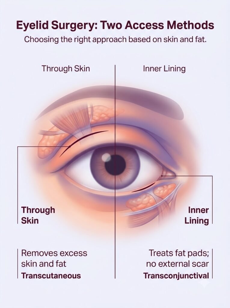 Comparison of transcutaneous and transconjunctival access methods for eyelid blepharoplasty surgery.